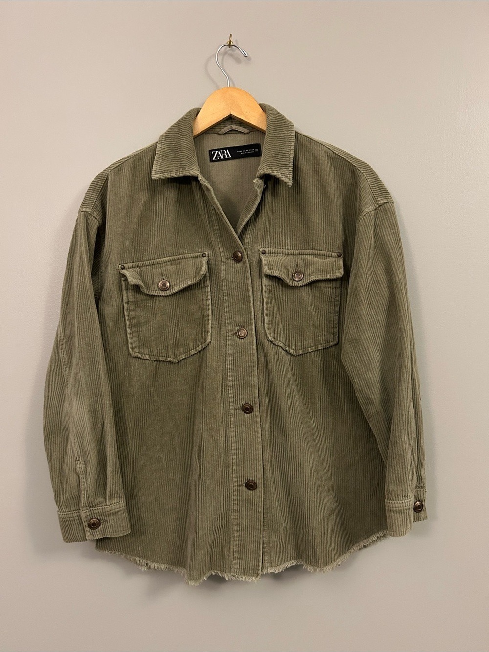 Zara Olive Corduroy Jacket XS Oversized - Picture 3 of 8